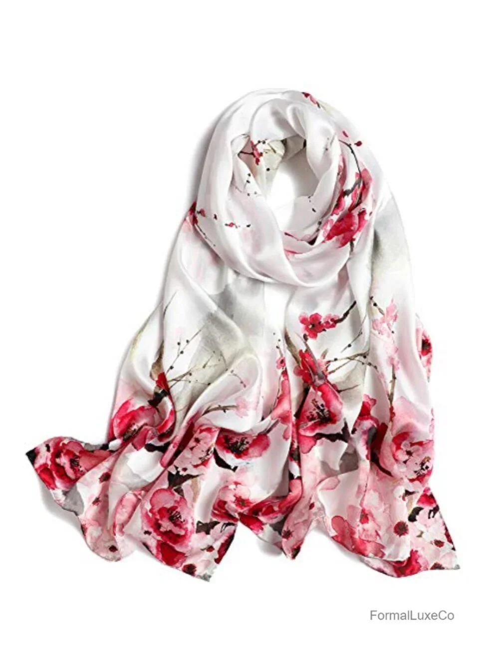 100% Mulberry Silk Floral Print Long Scarf Fashion Shawl Hair Wrap Headscarf